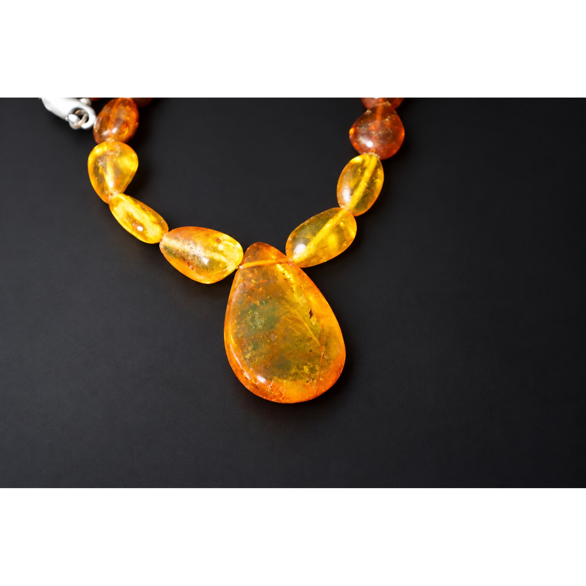 Genuine green orange Dominican amber sterling silver necklace 19.3in – photo 2