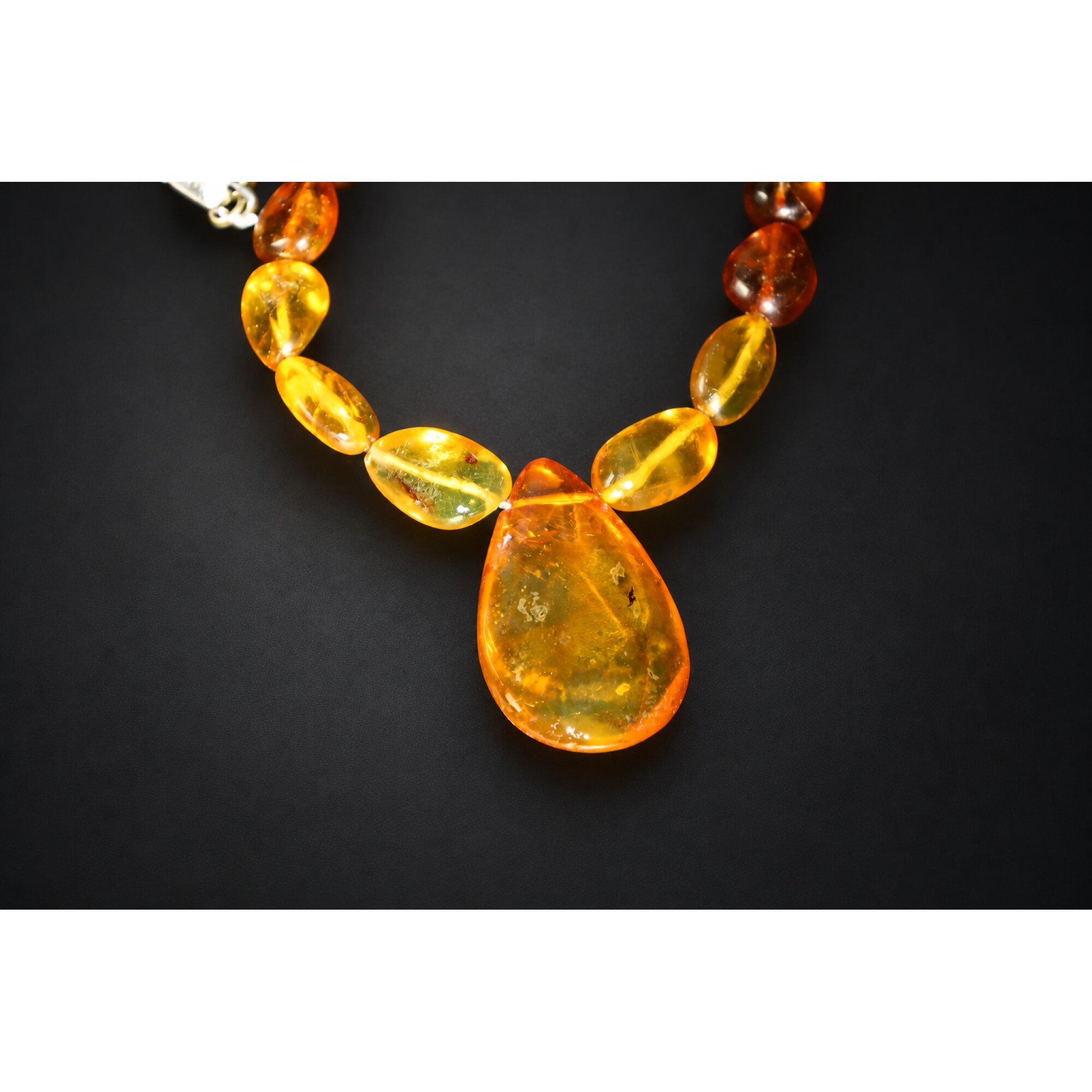Genuine green orange Dominican amber sterling silver necklace 19.3in – photo 11