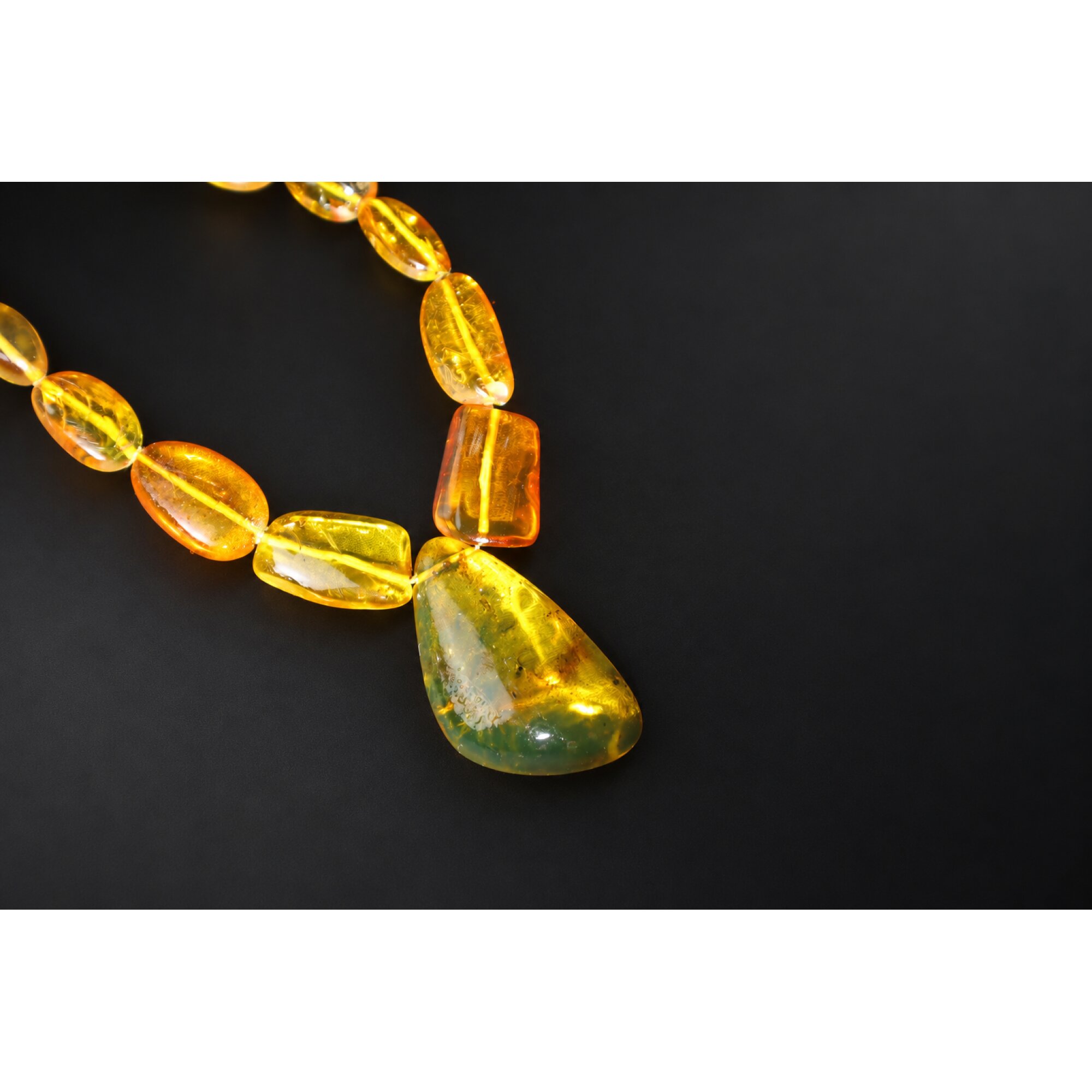 Real green orange Dominican amber sterling silver necklace 18.9in – photo 2