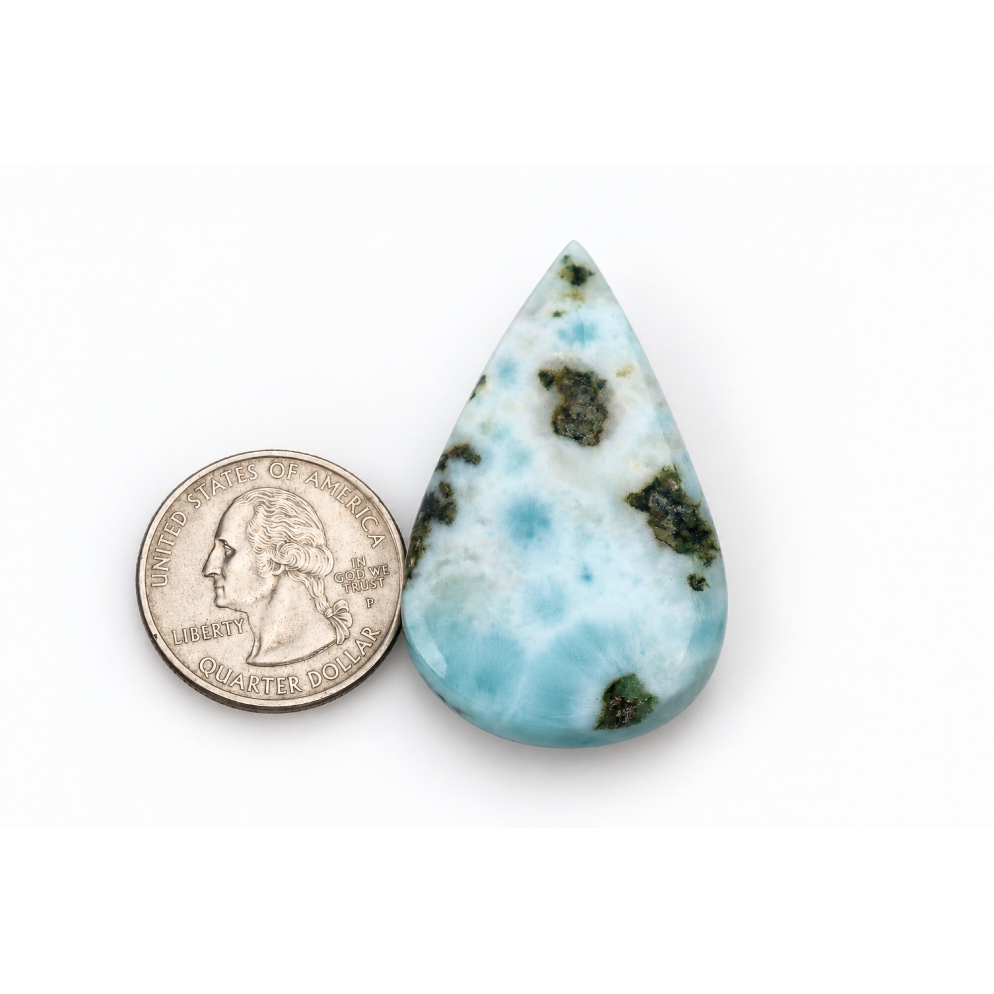 Master crafted sea blue Dominican Larimar cabochon 47mm – photo 2