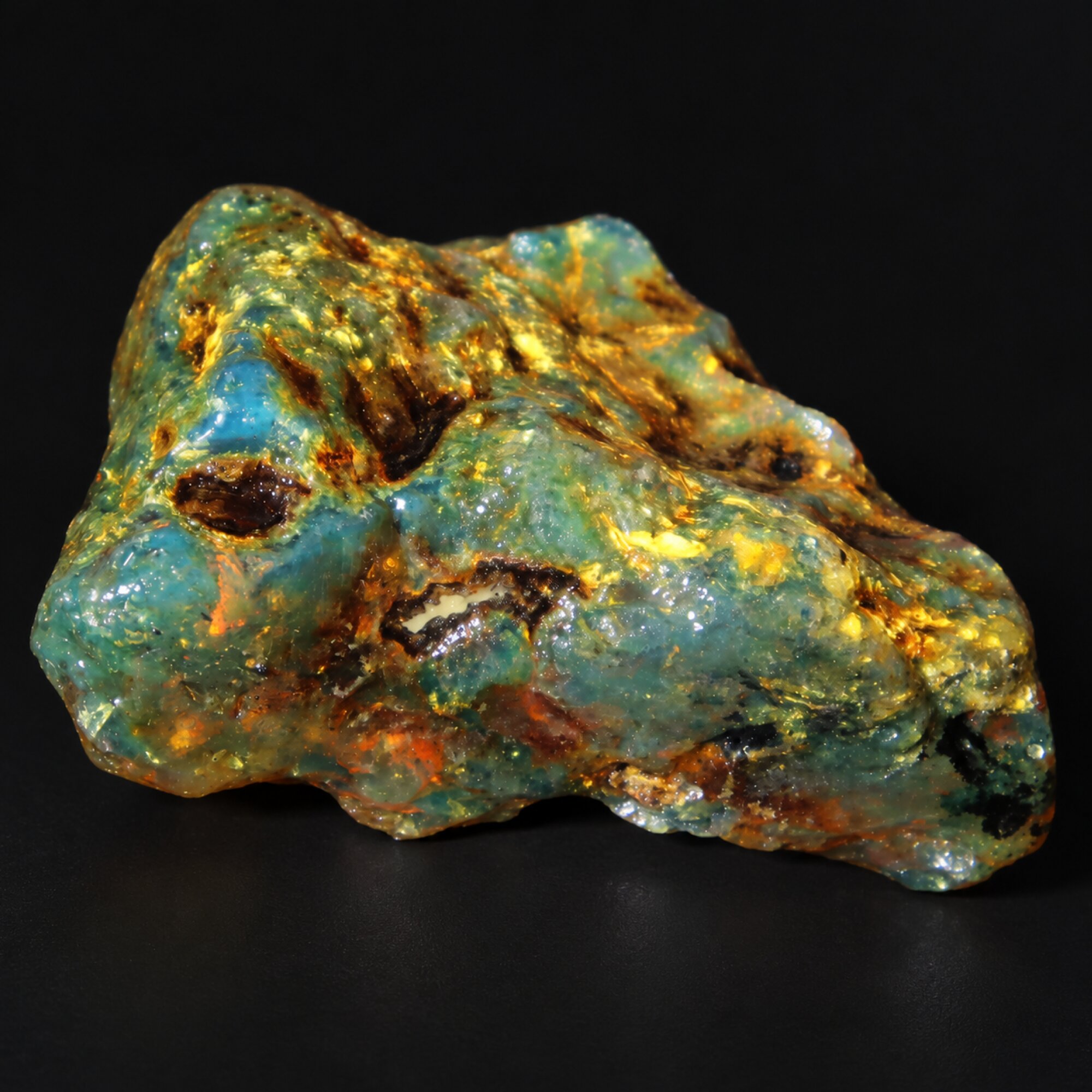 Earth mined green blue rough specimen Dominican amber 39.7g