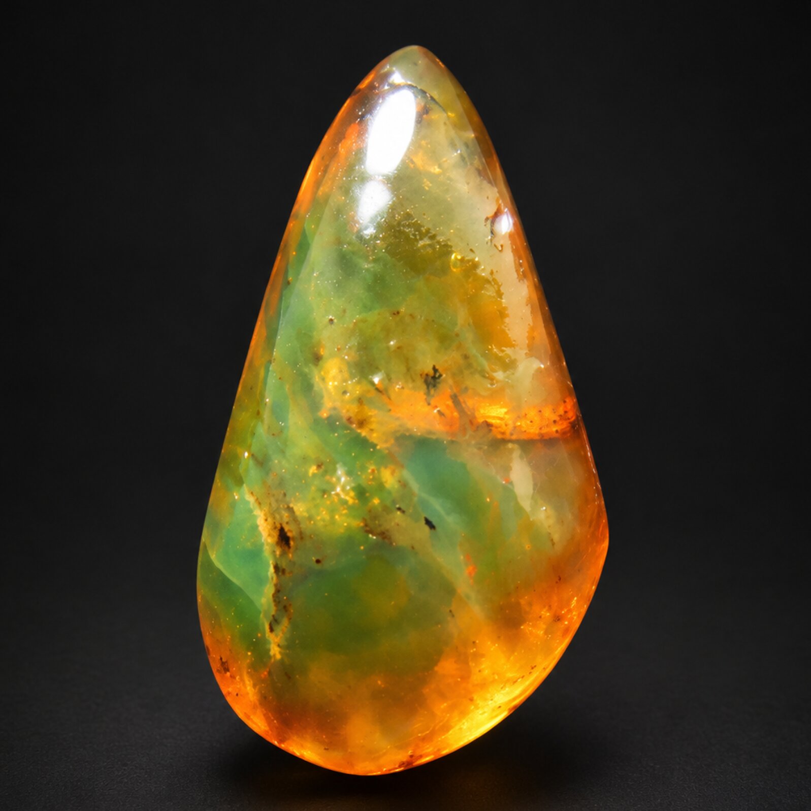 Natural orange green polished Dominican amber
