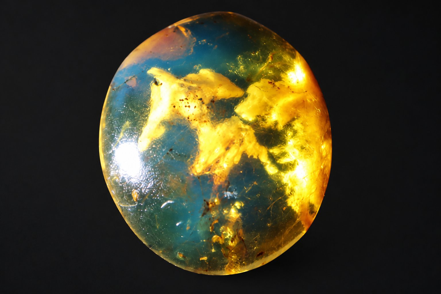 Authentic deep blue Dominican amber cabochon