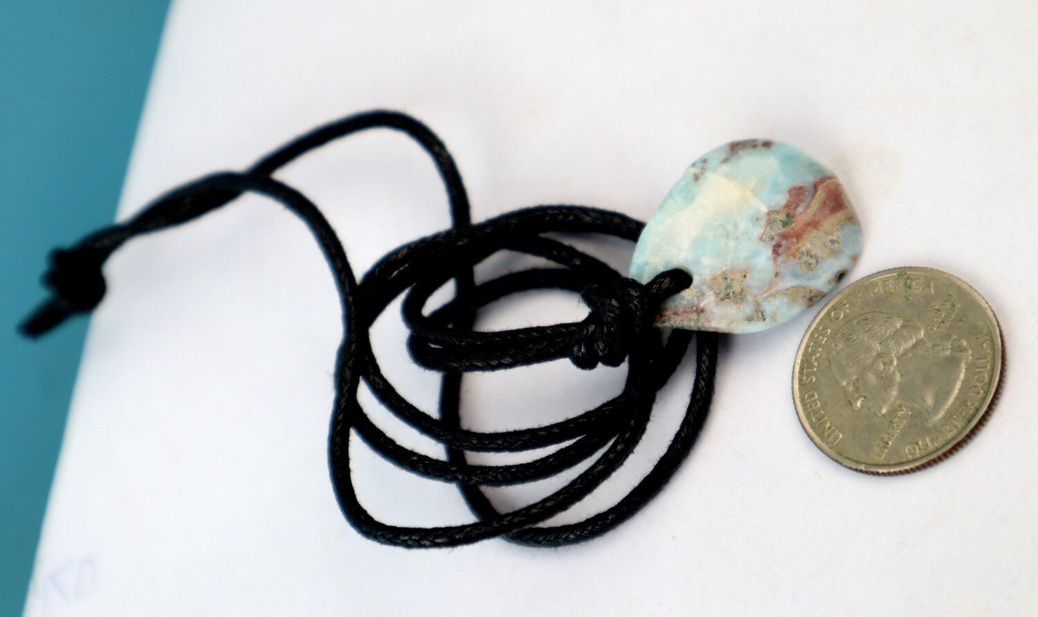 Lovely Natural Ocean Red Blue Larimar Necklace adjustable free leather cord – photo 5