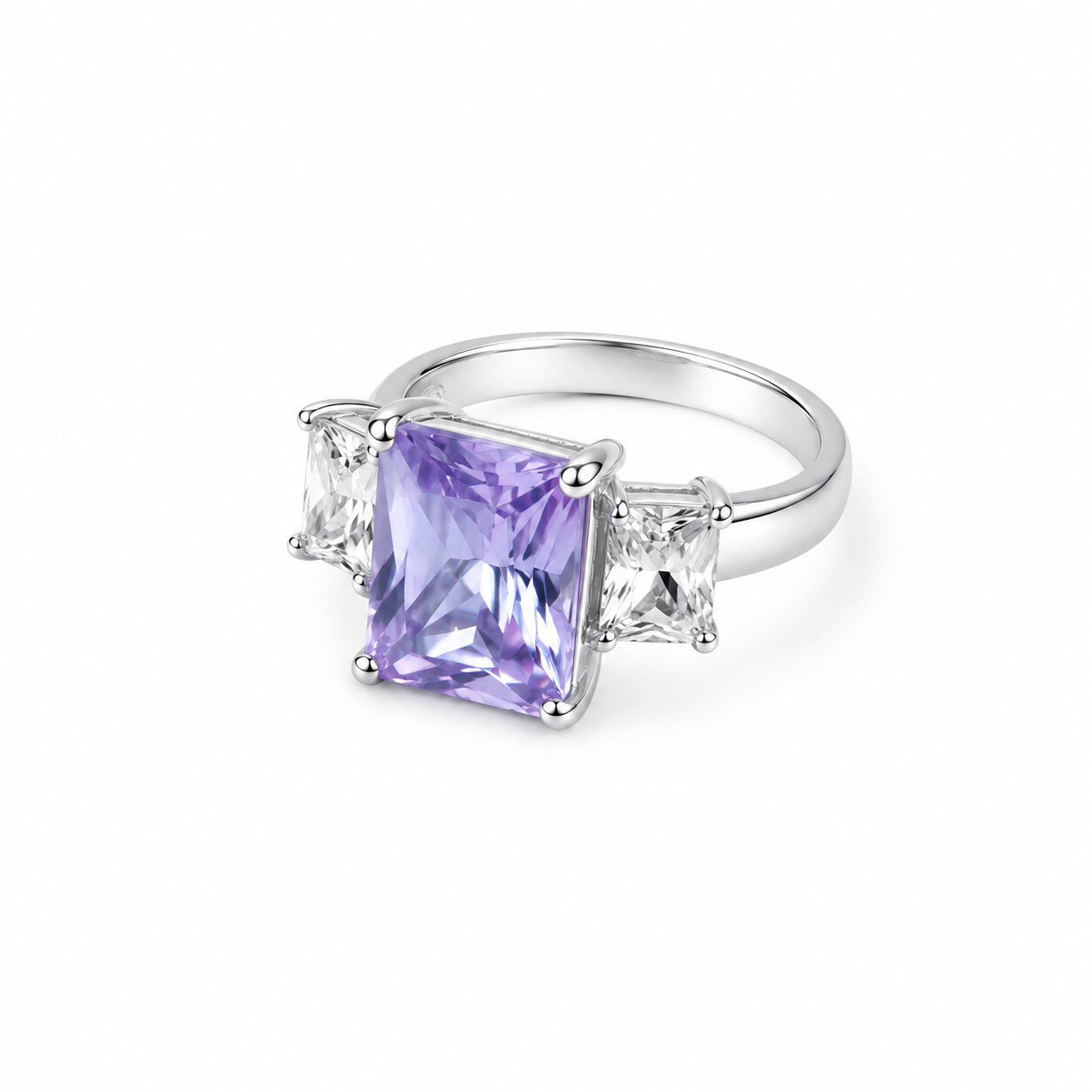 Premium Elegant Purple White Amethyst 925 Sterling Silver Rectangular Ring #6.25 – photo 4
