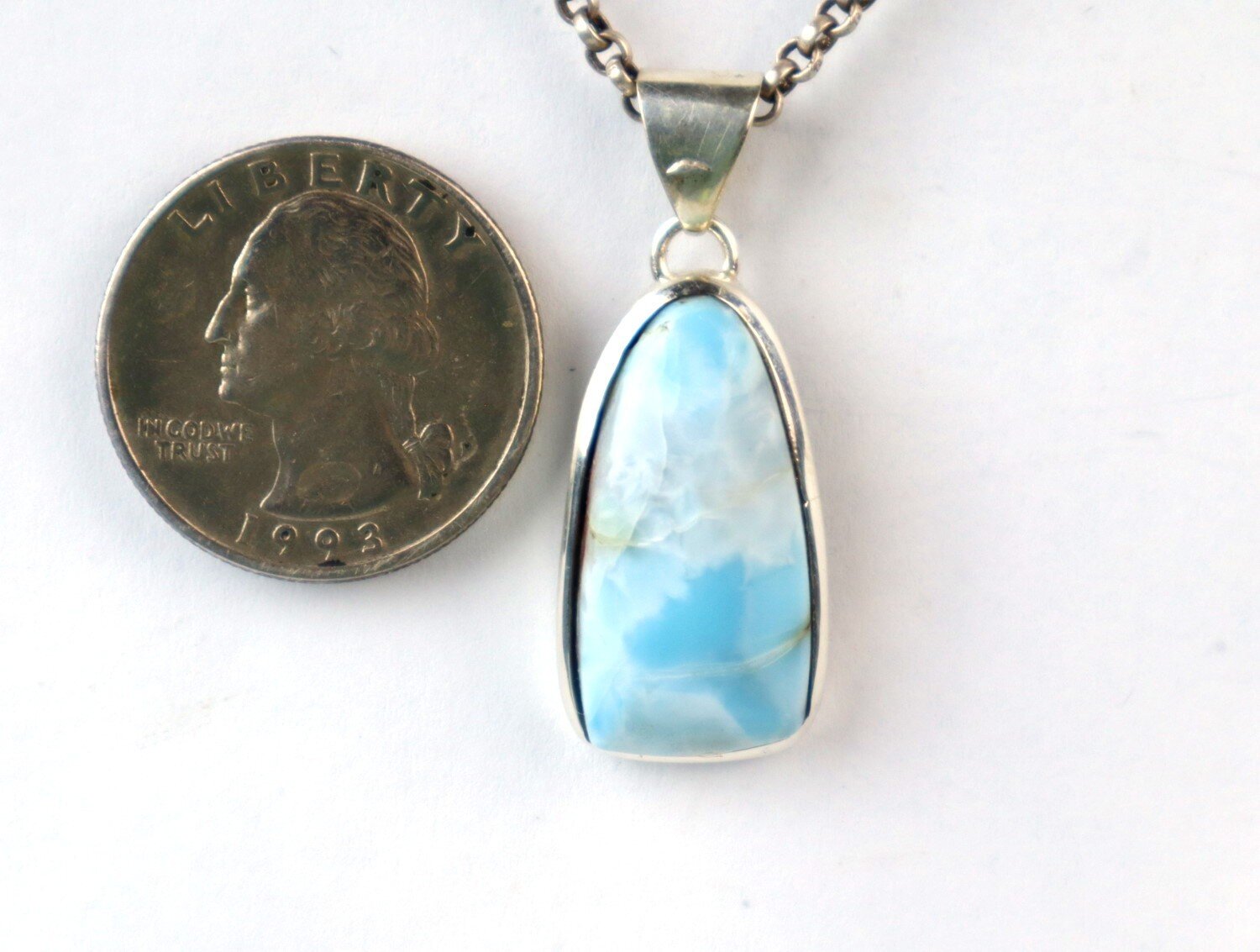 Larimar Blue 925 Sterling Silver Shield Shape Pendant 38mm – photo 5
