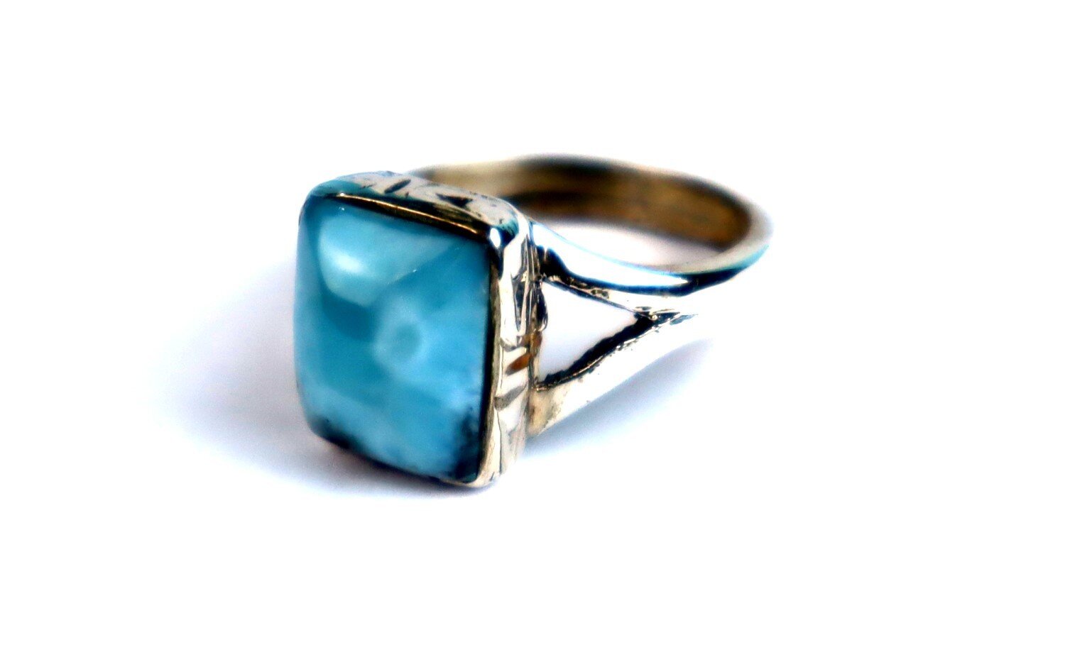 Beautiful Natural Light Blue Larimar .925 Sterling Silver Ring #7 free resizing – photo 3