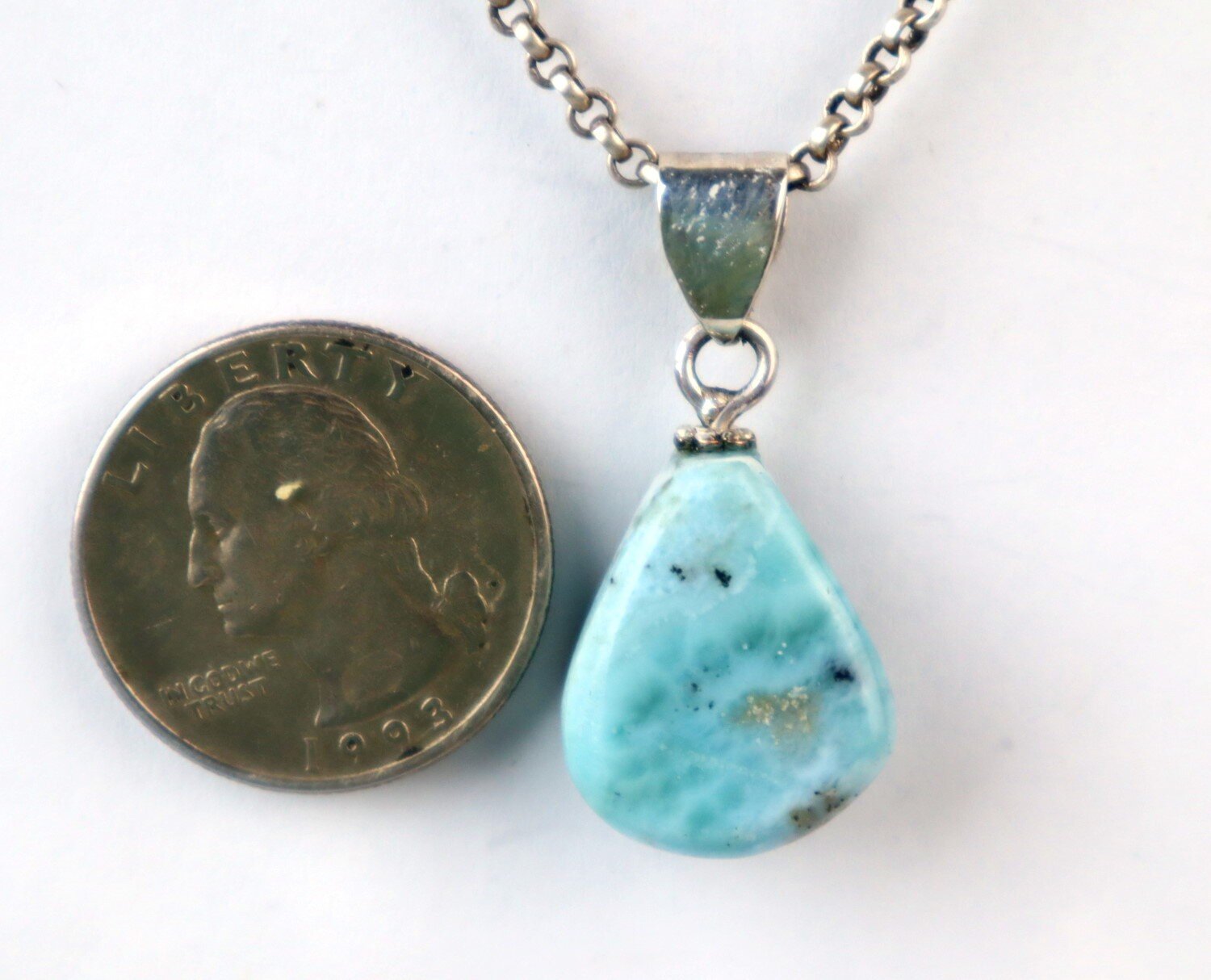 Artisan Polished Ocean Blue Larimar 925 Sterling Silver Pendant 35mm – photo 5