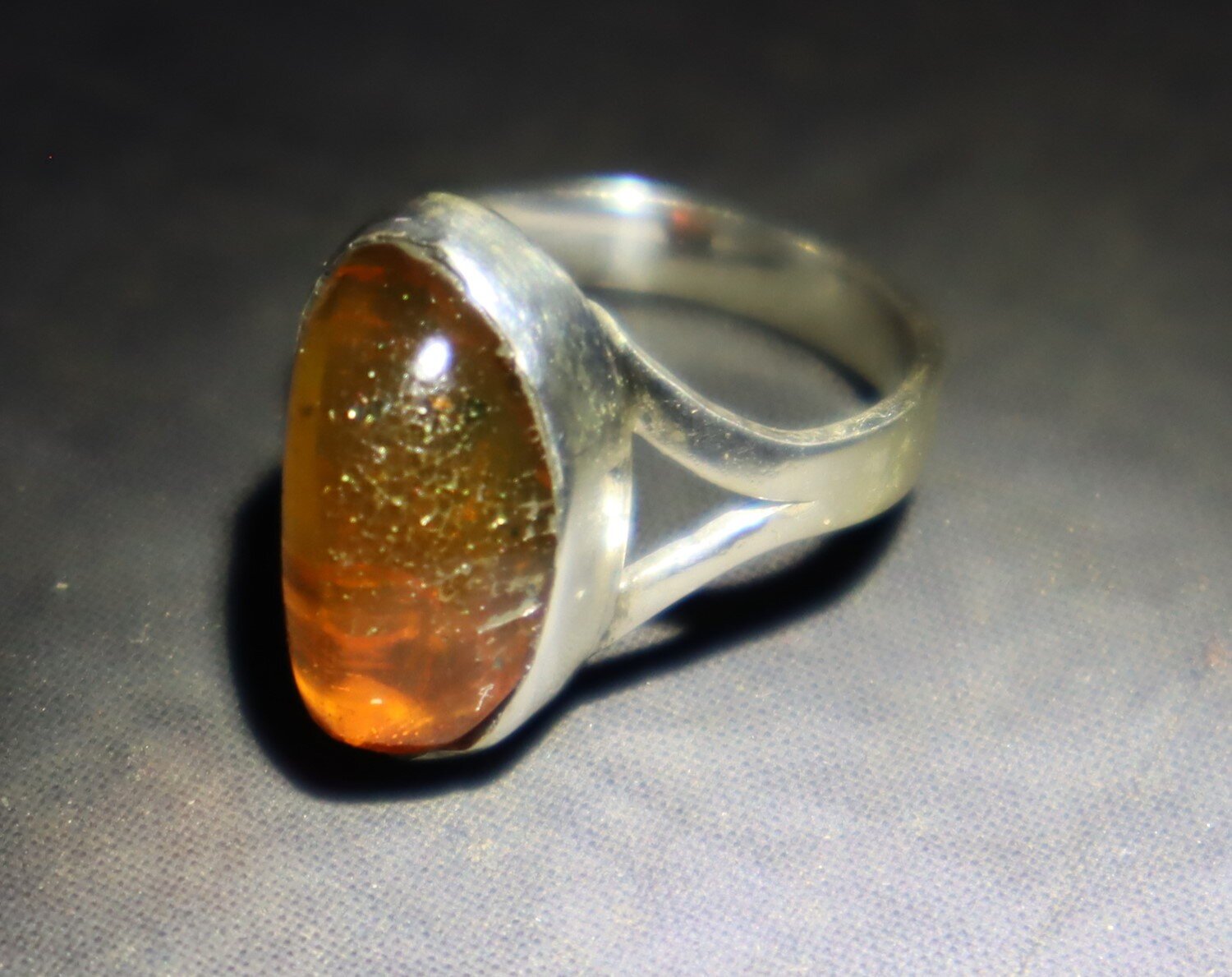 Natural Clear Light Orange Amber .925 Sterling Silver Ring #6 free resizing – photo 4