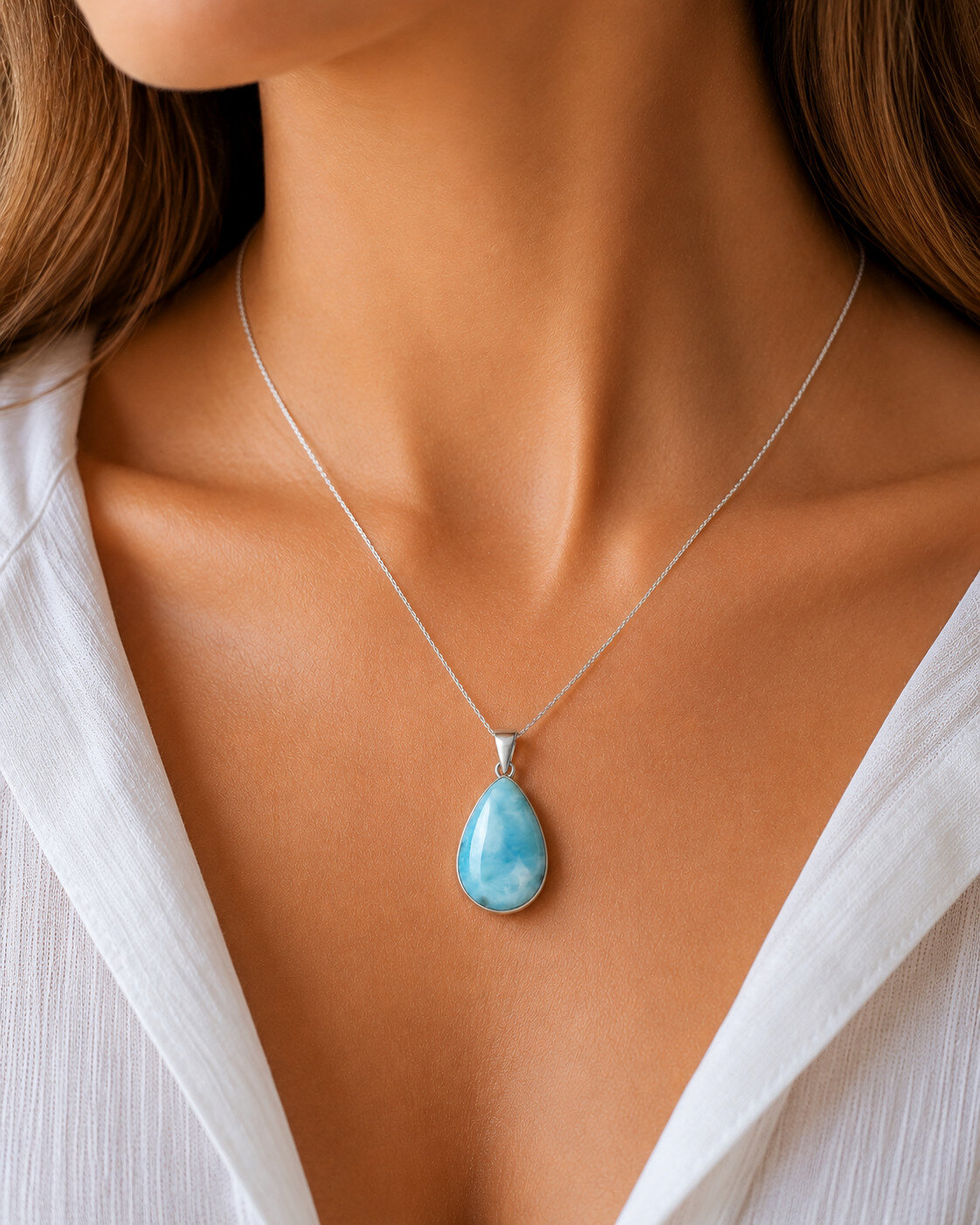 Lovely Natural Ocean Blue Larimar .925 Sterling Silver Pendant 33mm – photo 4