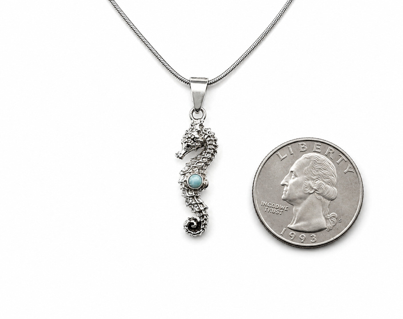 Genuine Dominican Blue Larimar 925 Sterling Silver Dolphin Necklace 16 Inch – photo 5