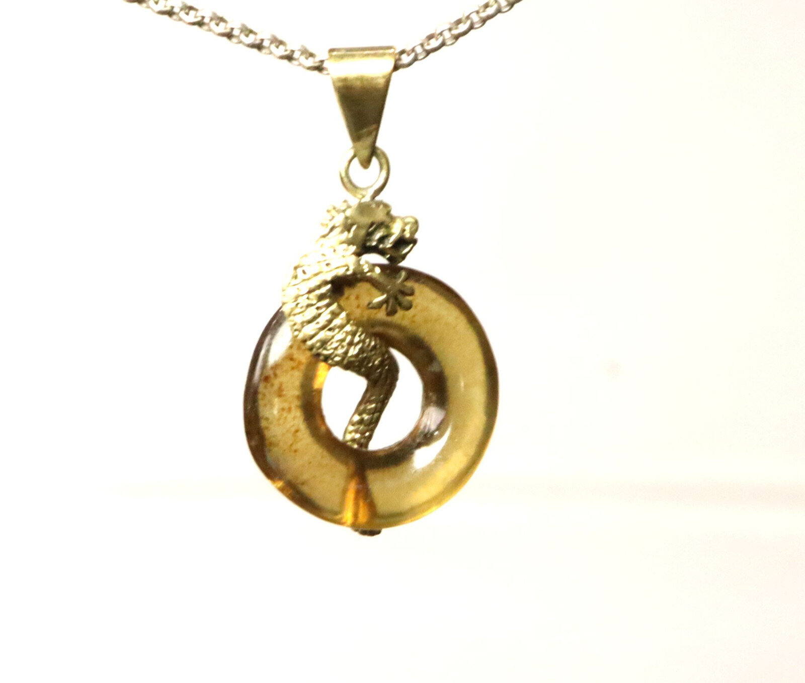 Exquisite 2 inch Natural Clear Yellow Orange Amber Doughnut Dragon Pendant – photo 5