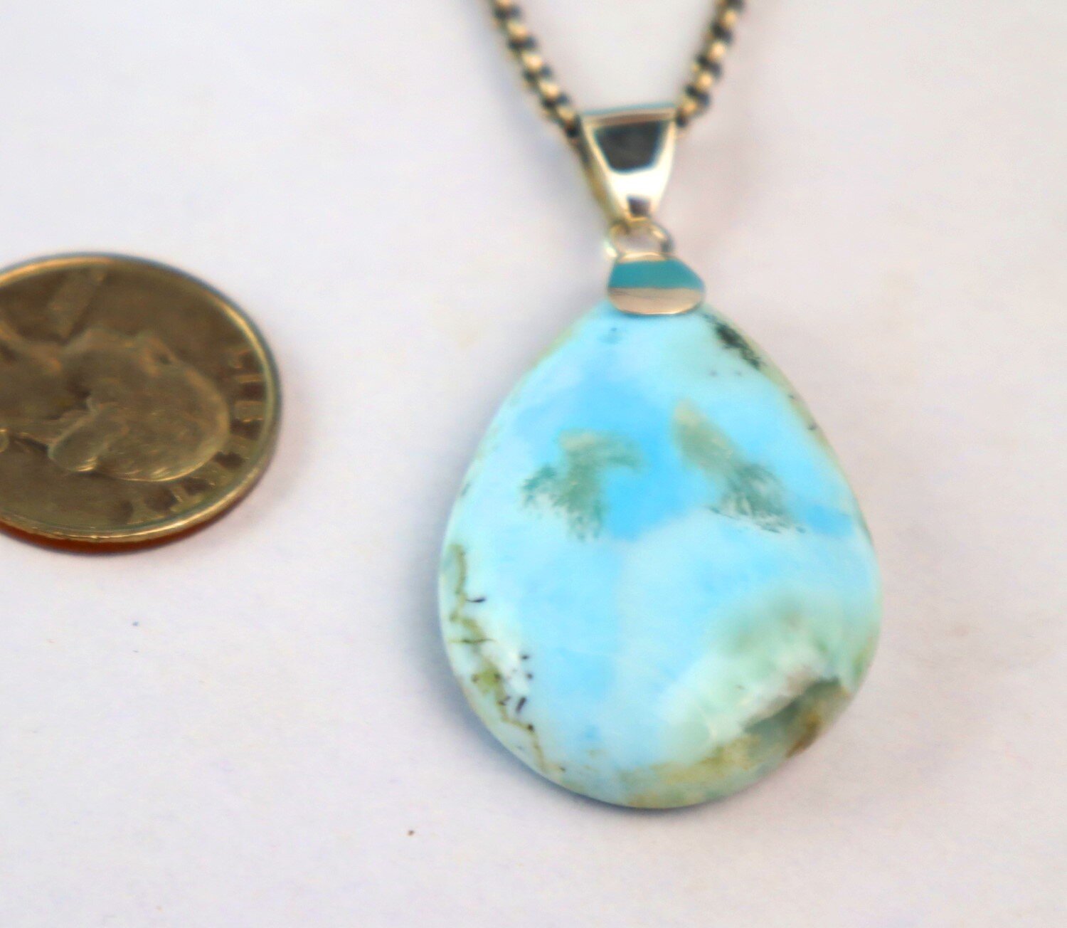 Biggest 2 inch Natural Light Blue Larimar .925 Sterling Silver Pendant 78CT – photo 4