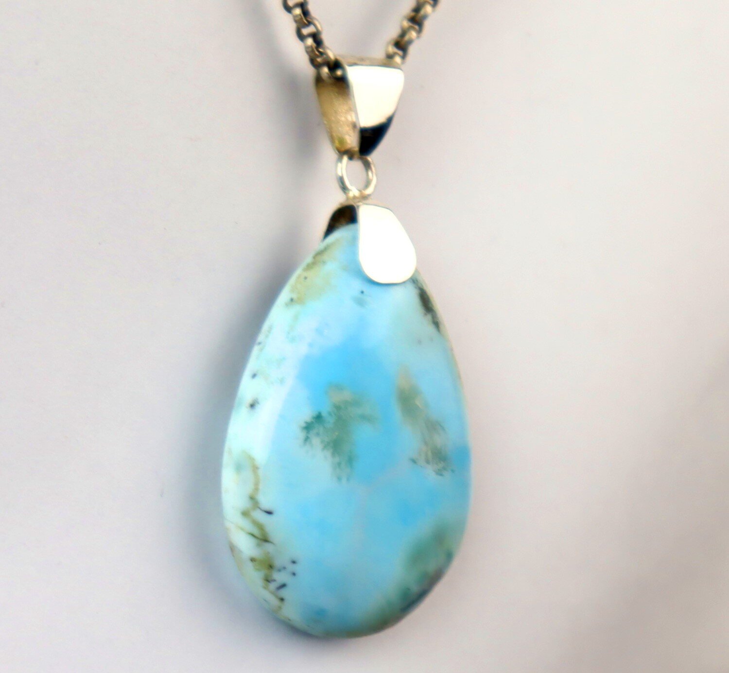 Biggest 2 inch Natural Light Blue Larimar .925 Sterling Silver Pendant 78CT – photo 7