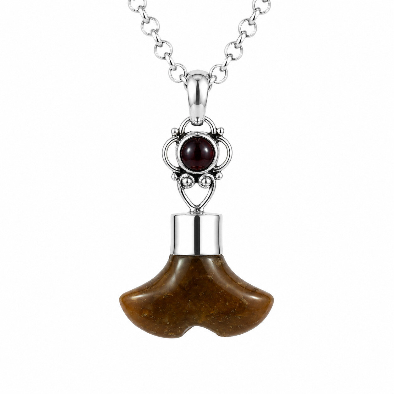 Unique Premium Brown Jasper & Garnet 925 Sterling Silver Whale Tail Pendant 51mm – photo 4