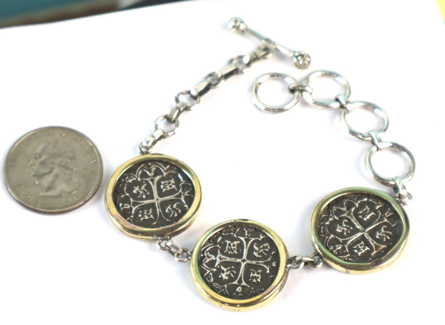 Atocha Shipwreck 3 SPAIN COLONIAL PIRATE COIN solid .925 silver BRACELET 6-8 in – photo 2