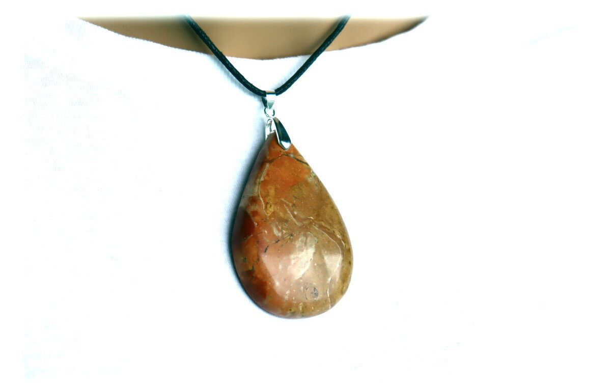 3 inch Natural Orange Red Jasper Pendant 80mm free leather necklace – photo 2