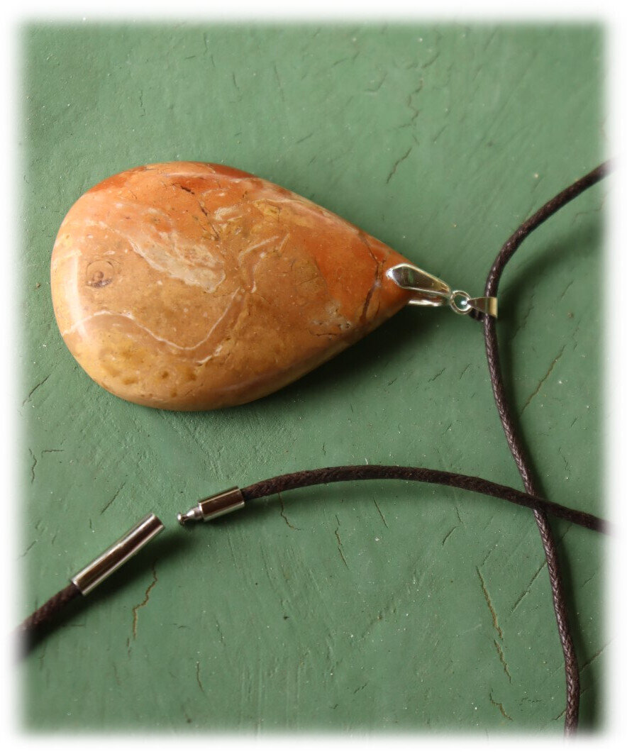 3 inch Natural Orange Red Jasper Pendant 80mm free leather necklace – photo 8