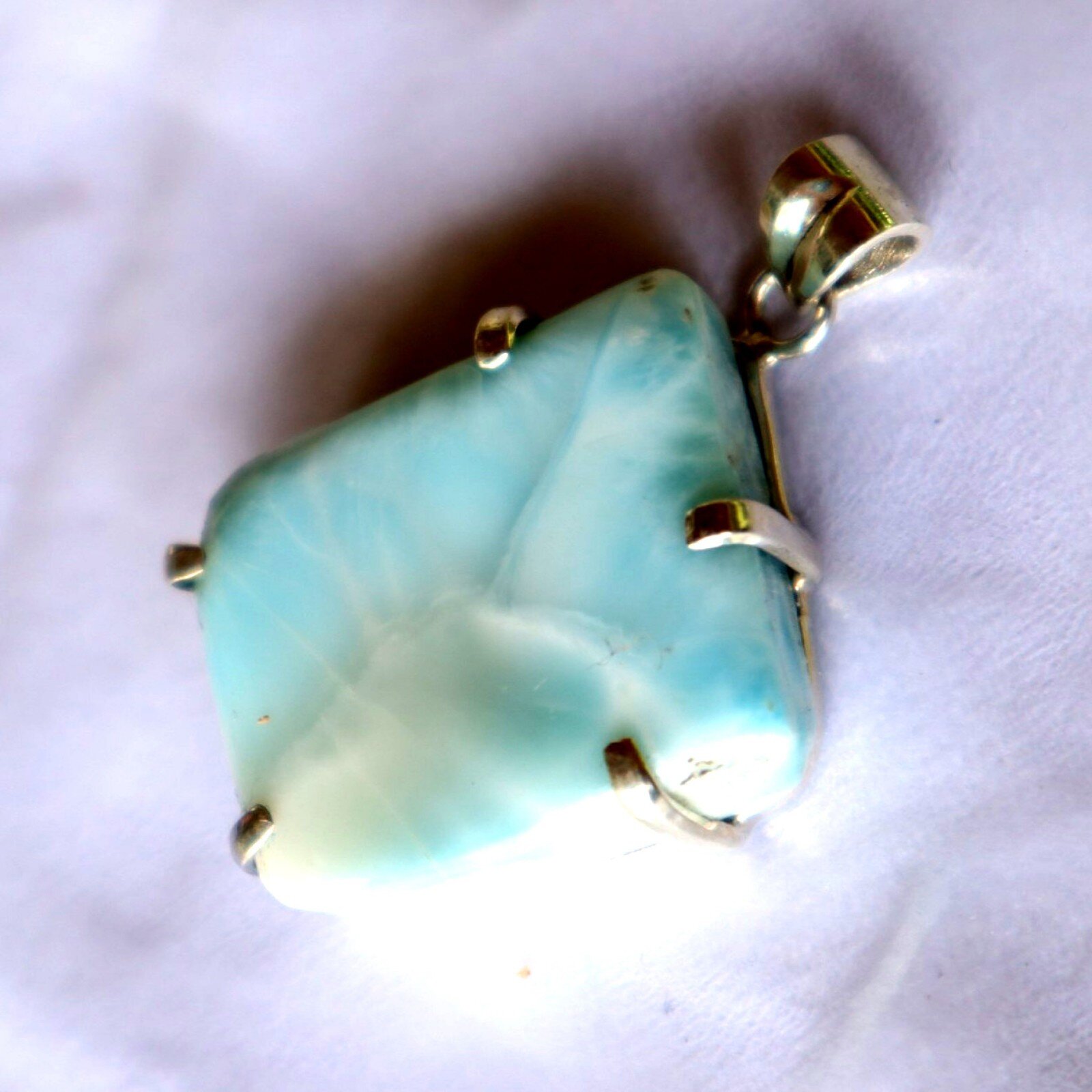 Genuine 15.7g heavy Light Blue Larimar 925 Sterling Silver Slab Pendant 44mm – photo 5