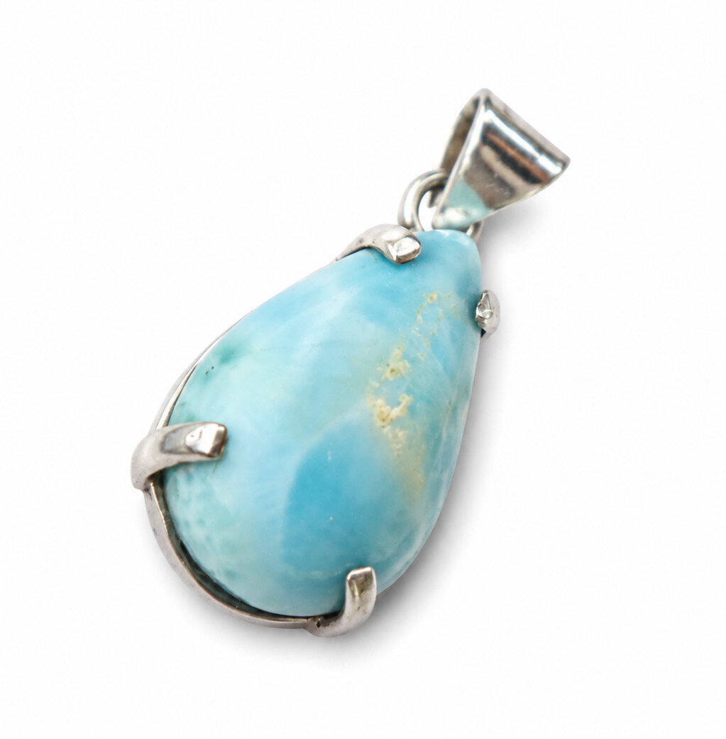 Genuine Beautiful Sky Blue Larimar 925 Sterling Silver Teardrop Pendant 32mm 6.1g