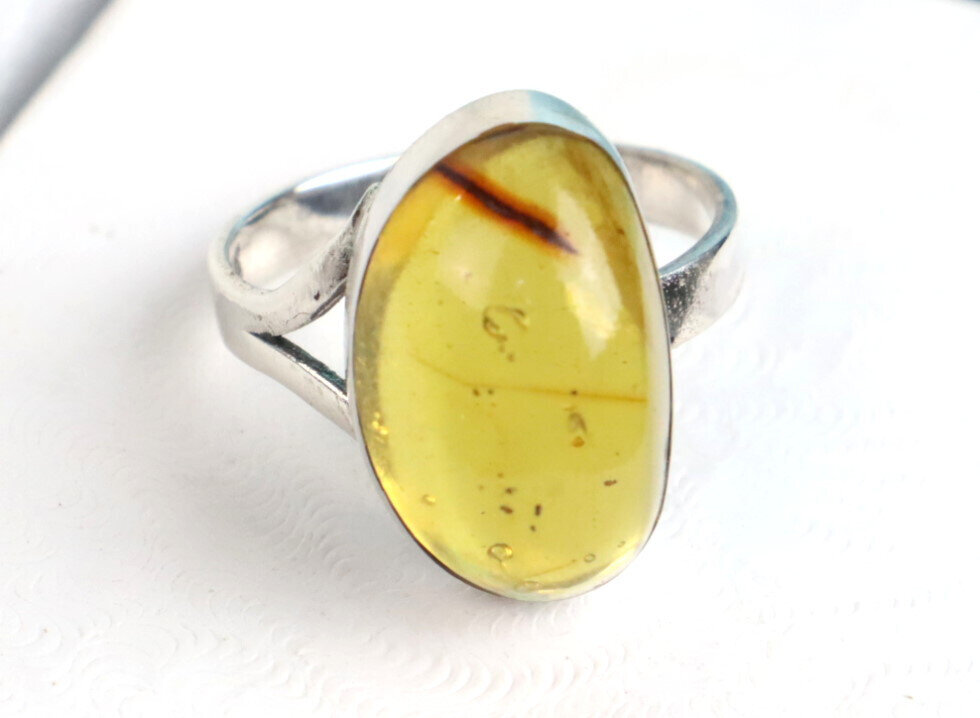 Exquisite Natural Clear Light Green Amber .925 Sterling Silver Ring #6 – photo 7