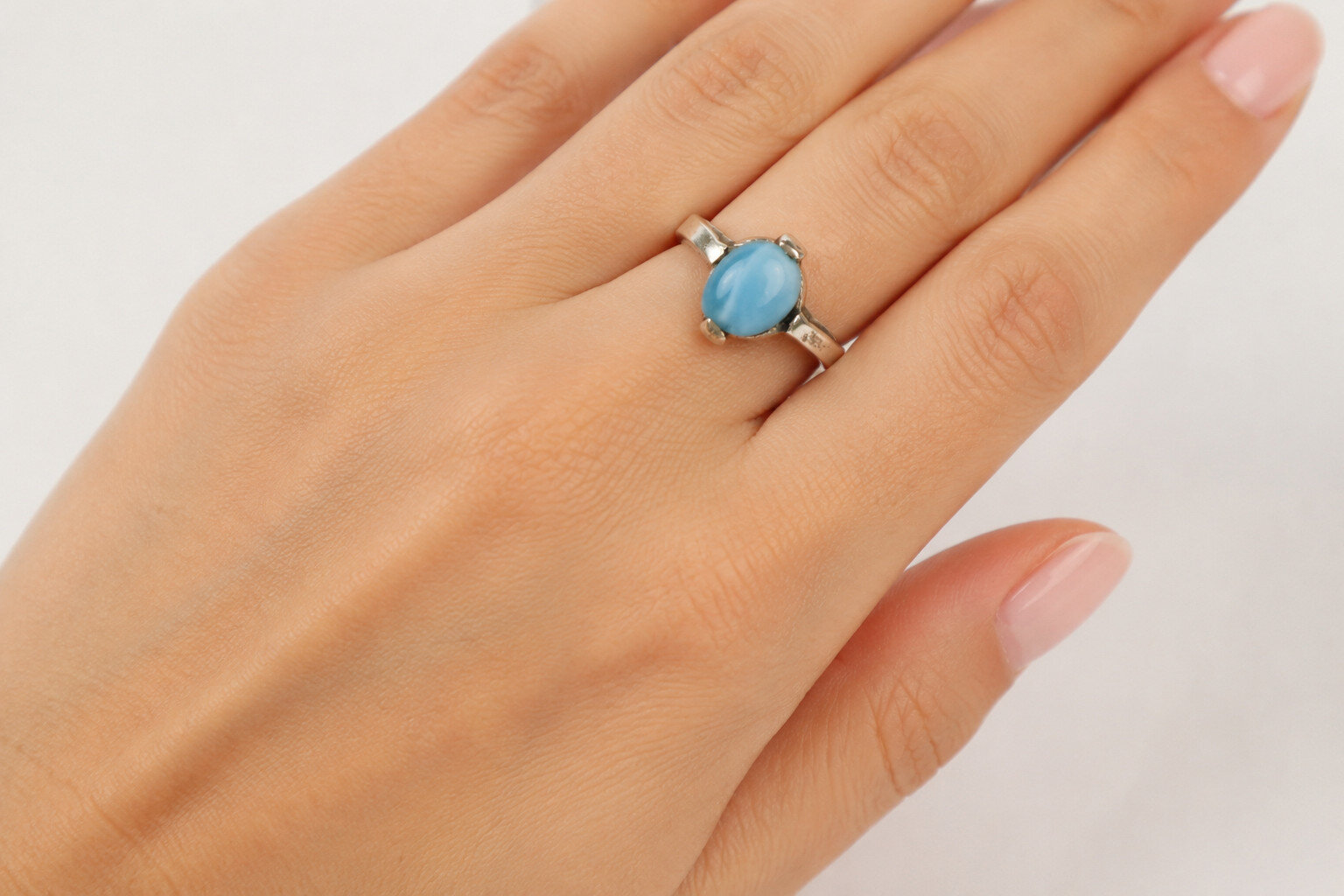 Genuine Dominican Blue Larimar Oval Unique Gift 925 Sterling Silver Ring US#7 – photo 4