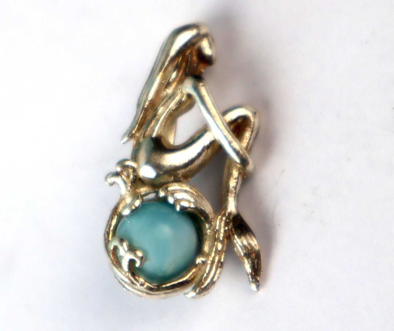 Lovely Natural Sky Blue Larimar .925 Sterling Silver Nixe Mermaid Pendant 27mm – photo 8