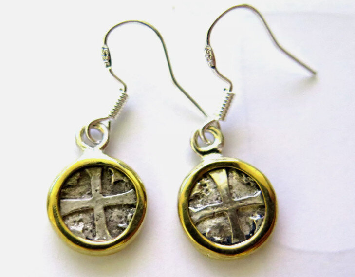SPAIN COLONIAL PIRATE ATOCHA Shipwreck COIN .925 STERLING SILVER EARRINGS 1.1" – photo 2