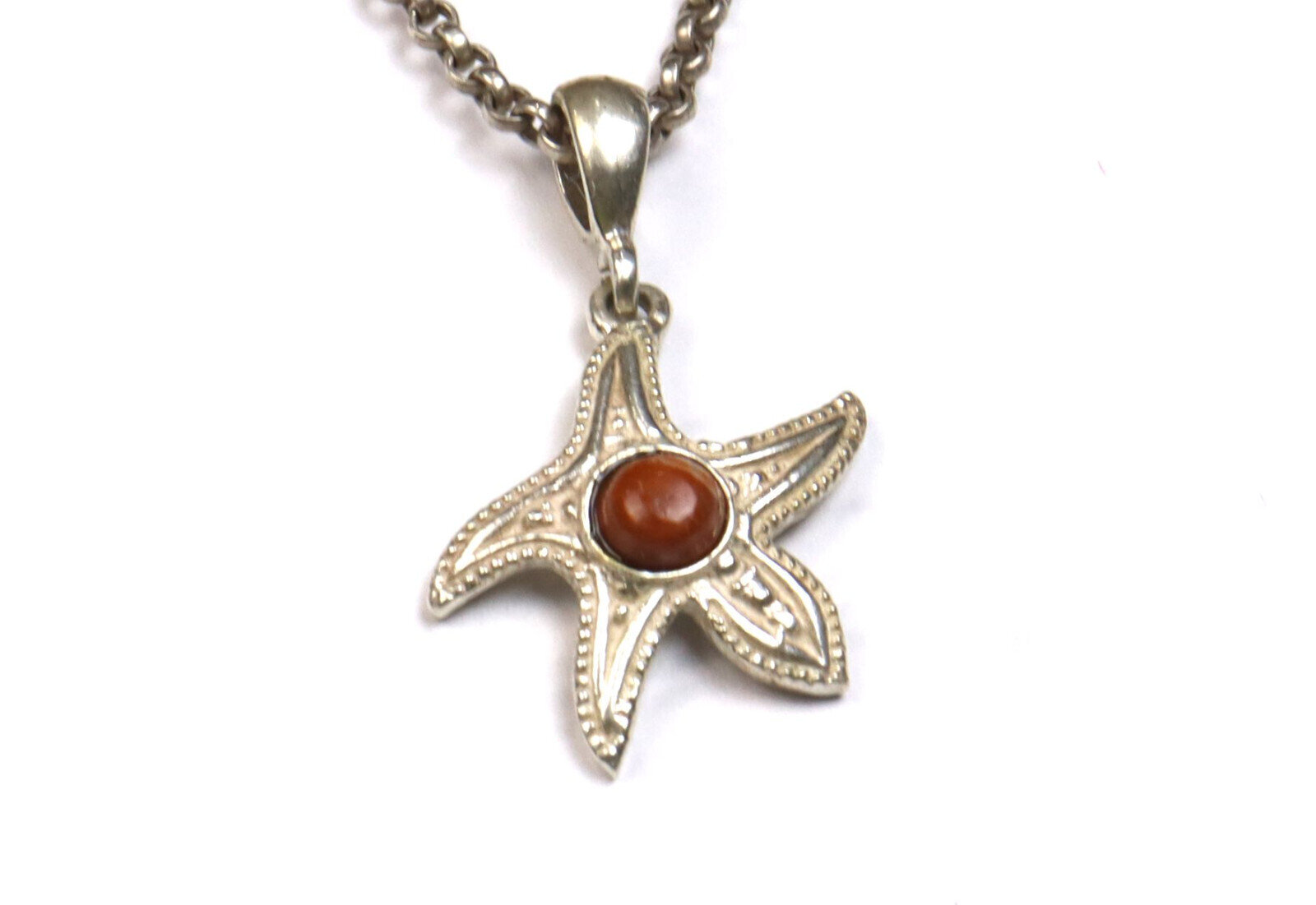 Beautiful Natural Red Jasper .925 Sterling Silver Sea Star Starfish Pendant 32mm – photo 2