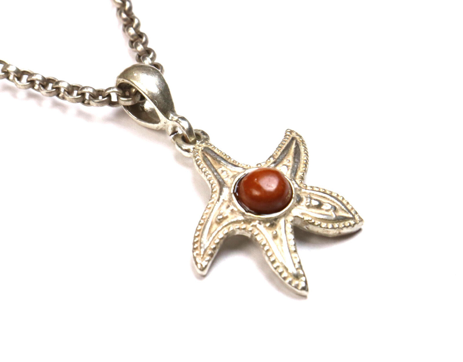 Beautiful Natural Red Jasper .925 Sterling Silver Sea Star Starfish Pendant 32mm – photo 4