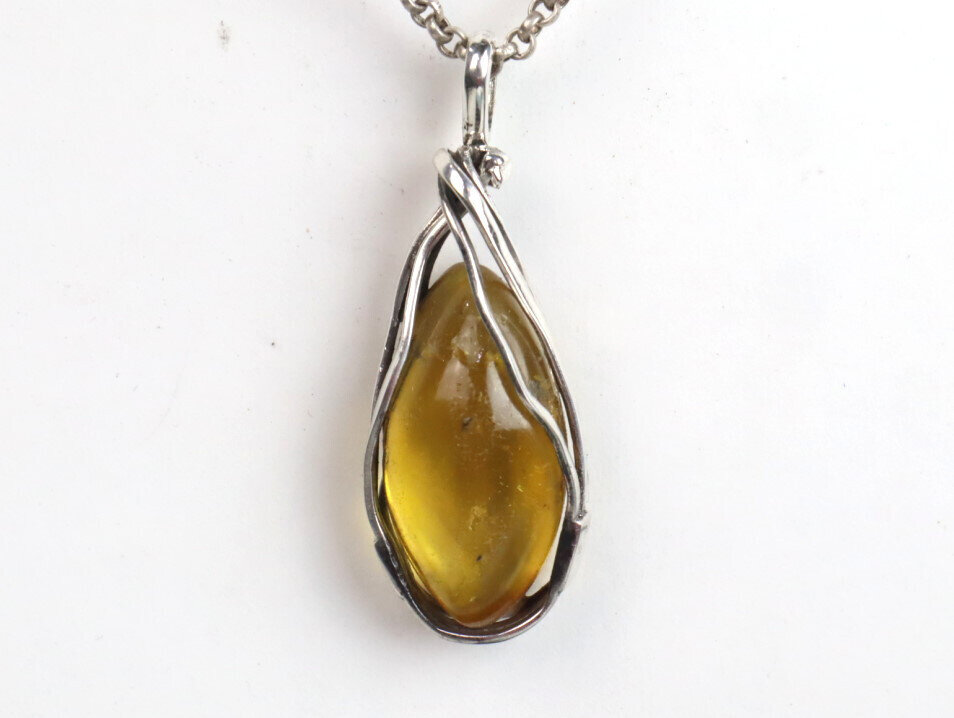 Exquisite Handcrafted Natural Clear Amber solid 925 Sterling Silver Pendant 48mm – photo 3