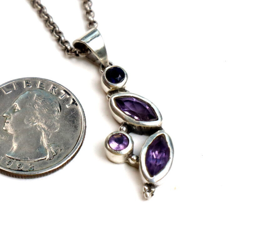 Natural Amethyst Pendant 925 Sterling Silver 42mm Clear Deep Purple – photo 2