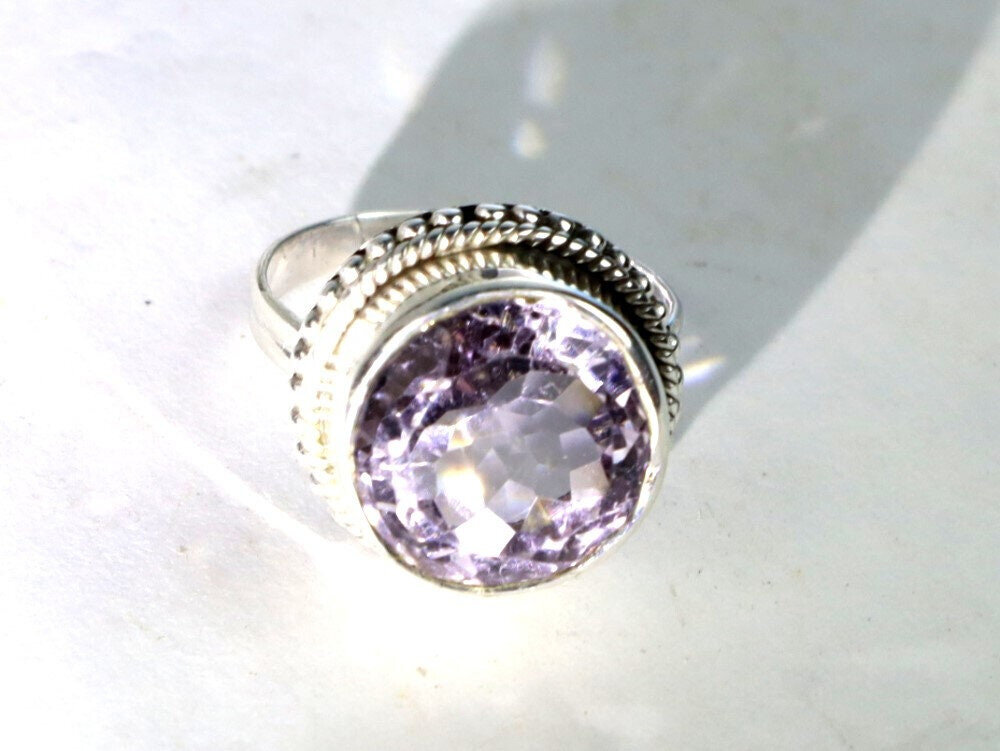 Impressive Natural Clear Light Pink Amethyst .925 Sterling Silver Ring #8.5 – photo 2