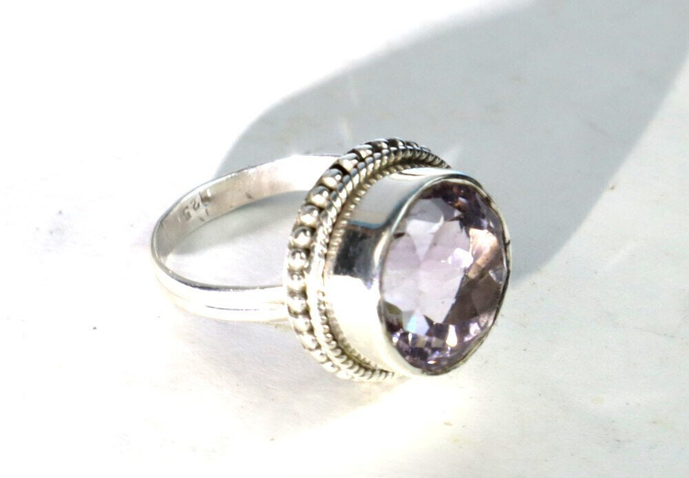 Impressive Natural Clear Light Pink Amethyst .925 Sterling Silver Ring #8.5 – photo 5