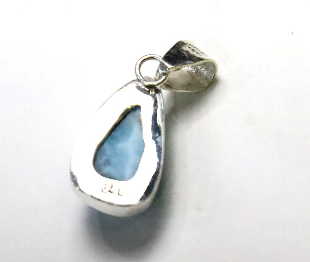 Unusual Pattern Natural Sky Blue Larimar .925 Sterling Silver Pendant 30mm – photo 9