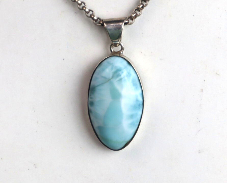 Charming Design Natural Sky Blue Larimar .925 Sterling Silver Pendant 37mm – photo 4