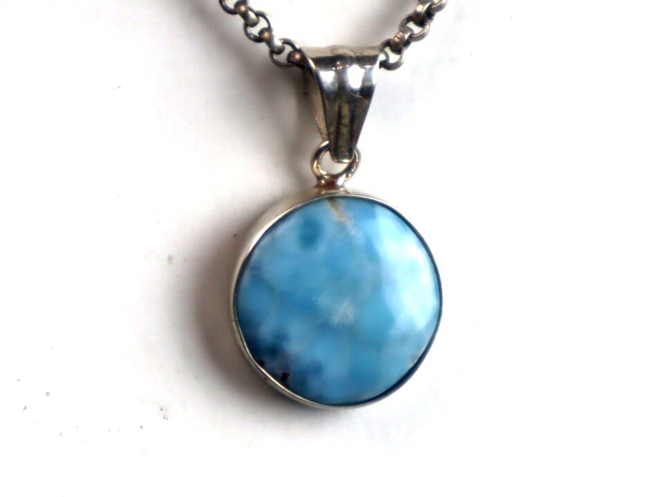 Charming Design Natural Volcanic Blue Larimar .925 Sterling Silver Pendant 30mm – photo 2