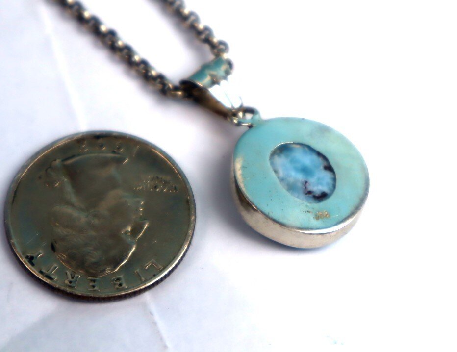 Charming Design Natural Volcanic Blue Larimar .925 Sterling Silver Pendant 30mm – photo 7