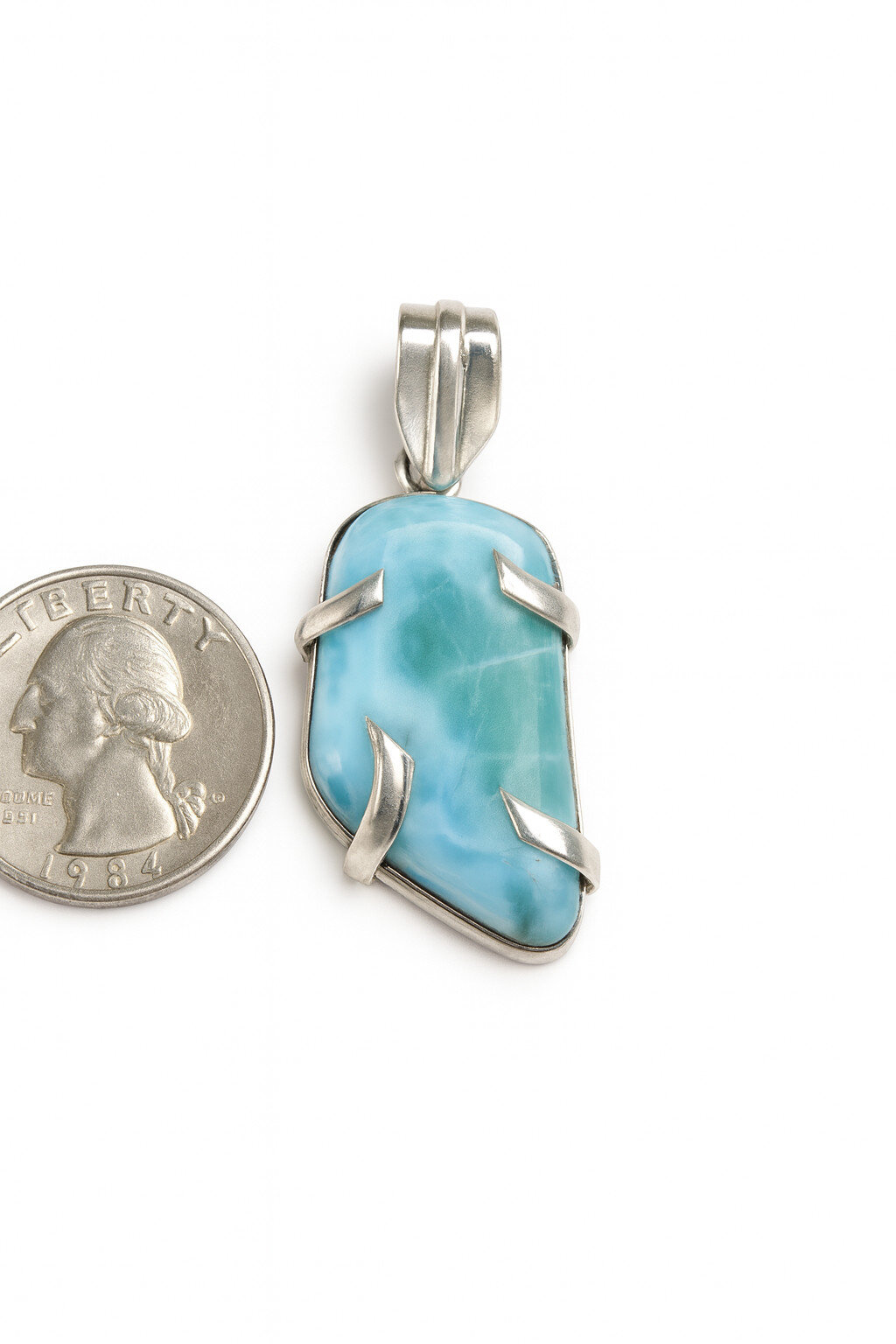 Excellent Natural Ocean Blue Larimar .925 Sterling Silver Pendant 50mm – photo 5