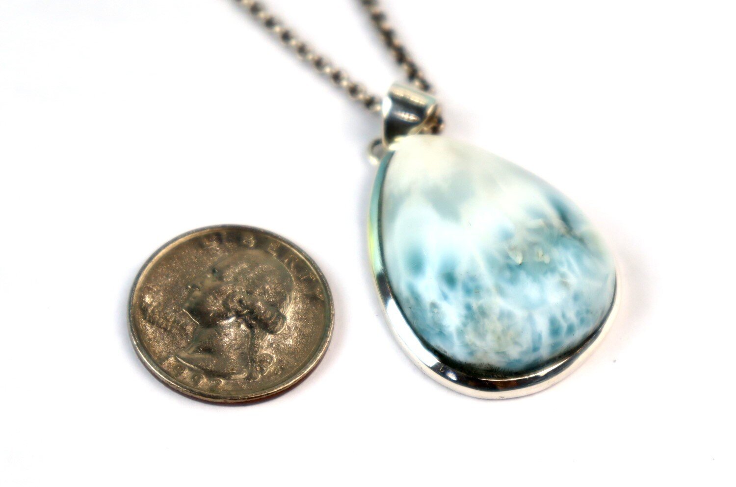 Exquisite Natural Ocean Blue Larimar .925 Sterling Silver Pendant 47mm – photo 3