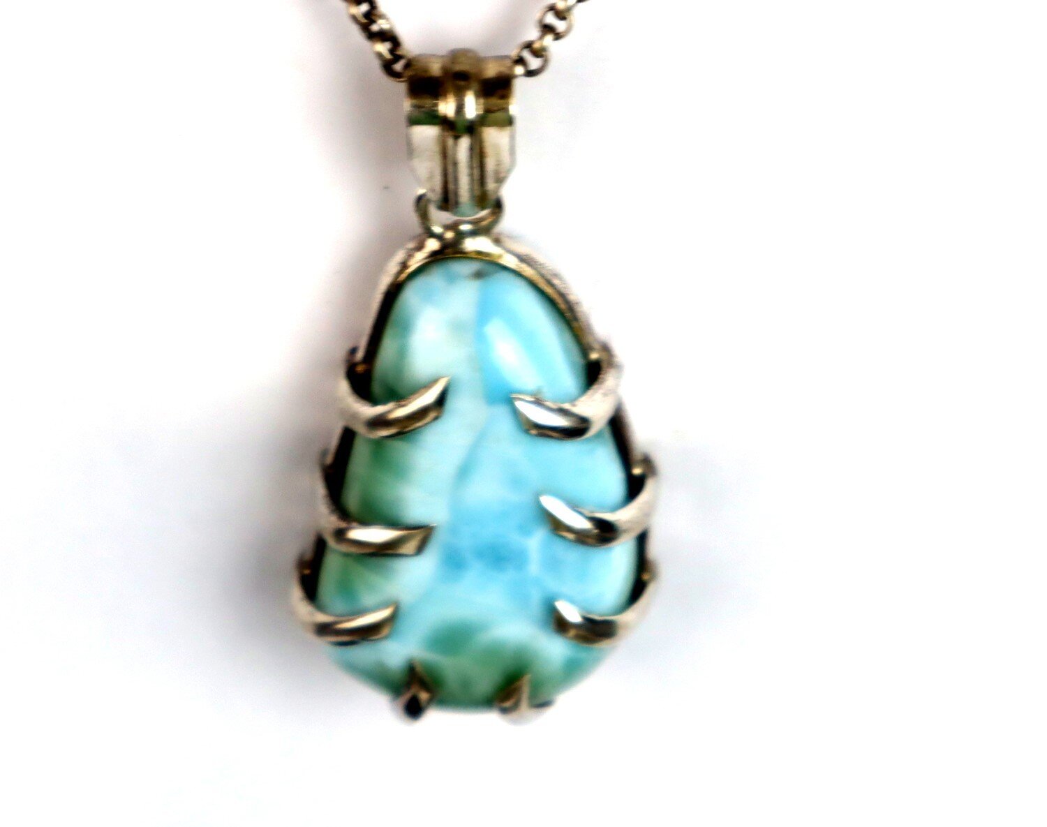 Charming Design Natural Green Blue Larimar .925 Sterling Silver Pendant 2.2 inch – photo 9