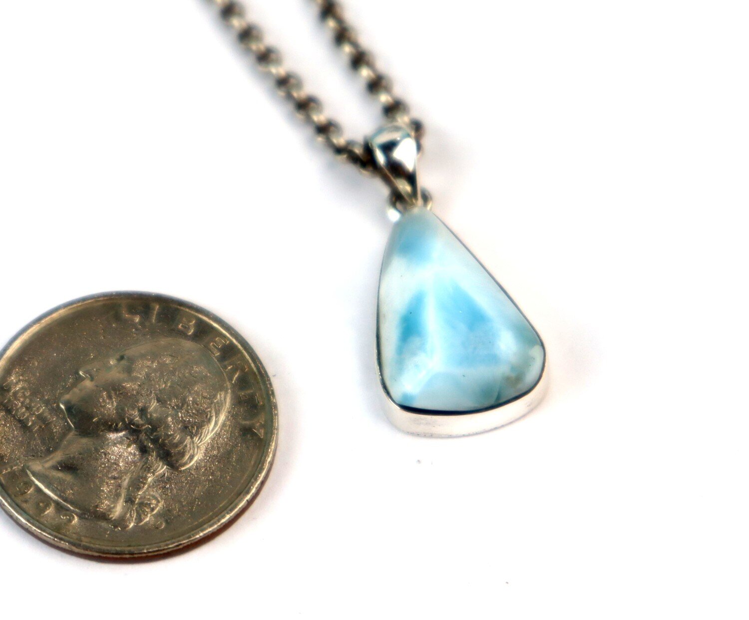 Exquisite Natural Sky Blue Larimar .925 Sterling Silver Pendant 30mm – photo 7