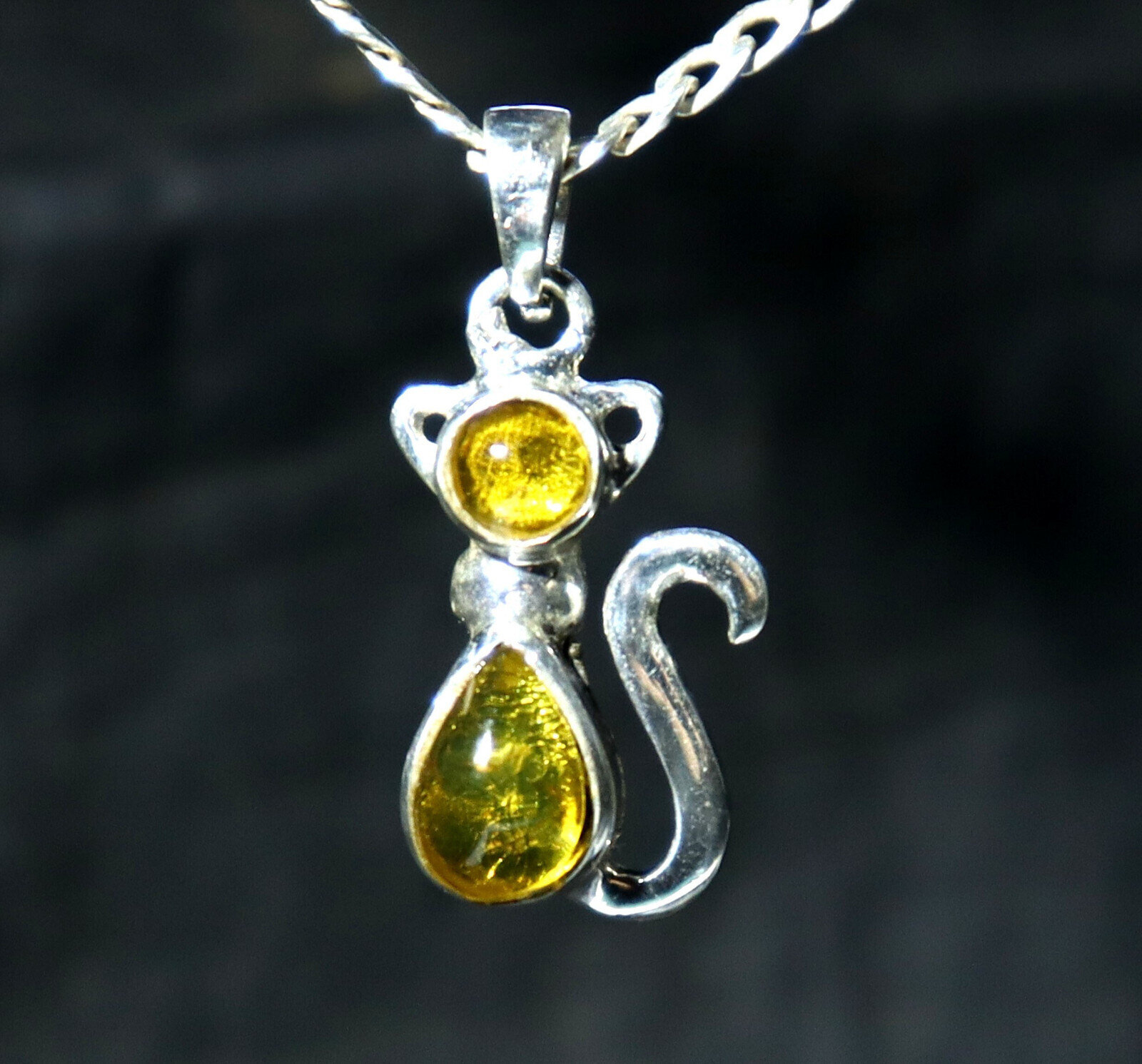 Impressive Natural Clear Light Green Amber .925 Sterling Silver Cat Pendant 32mm – photo 8