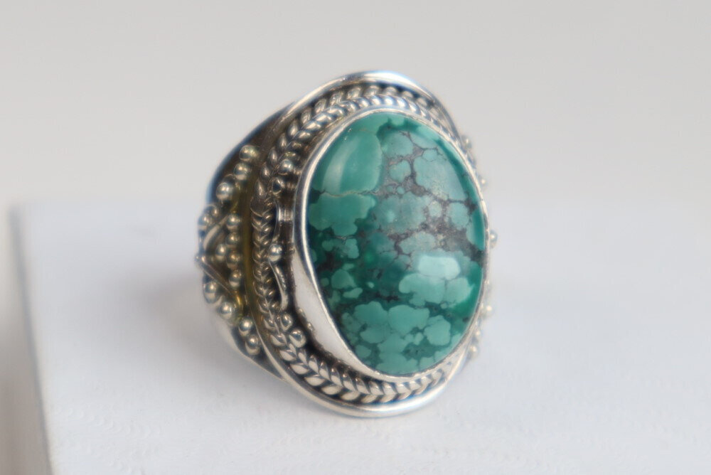 Exquisite Natural Deep Green Turquoise .925 Sterling Silver Ring #8.5 – photo 6