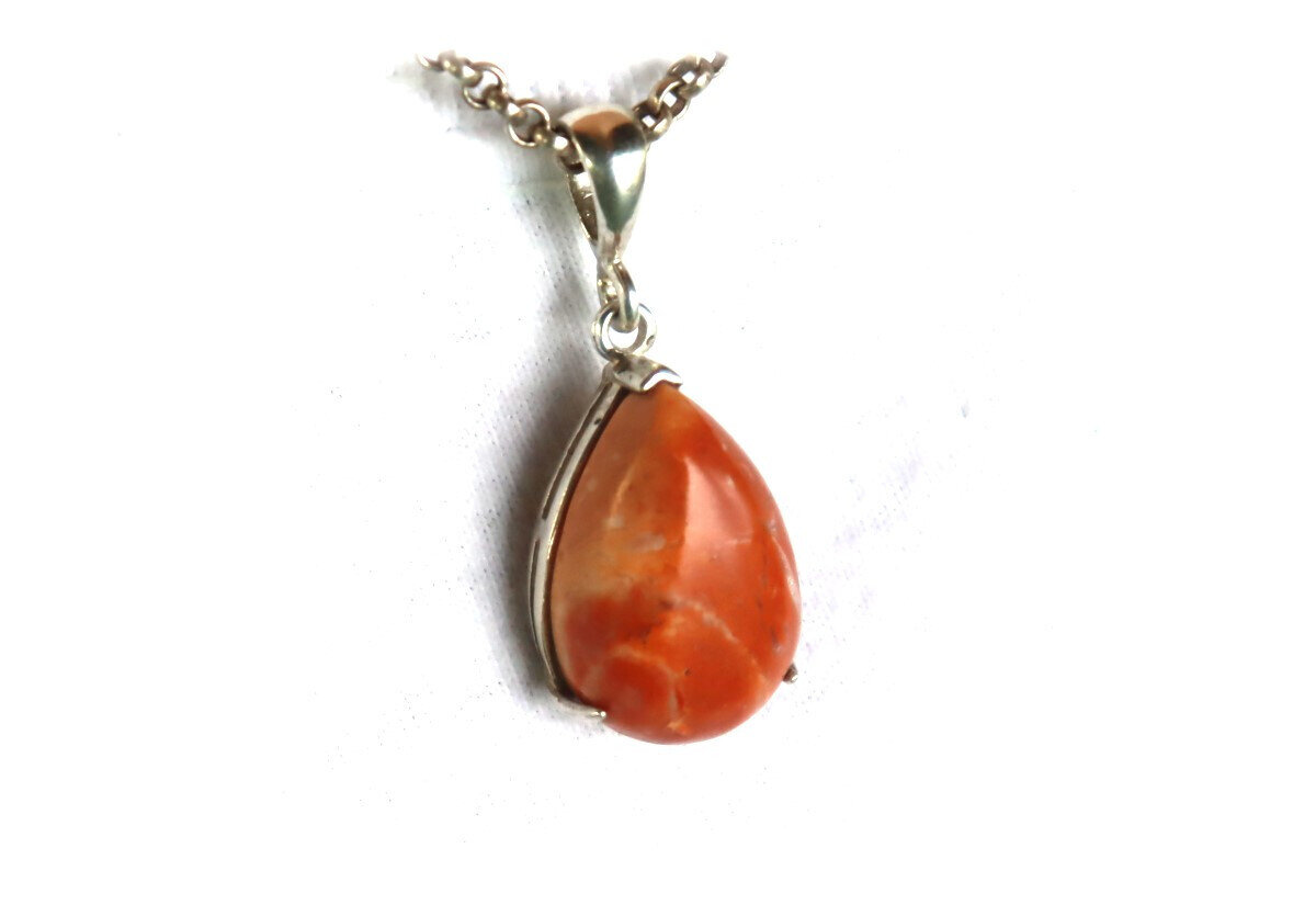 Exquisite Natural Handcrafted Orange Red Jasper .925 Sterling Silver Pendant 34mm – photo 3