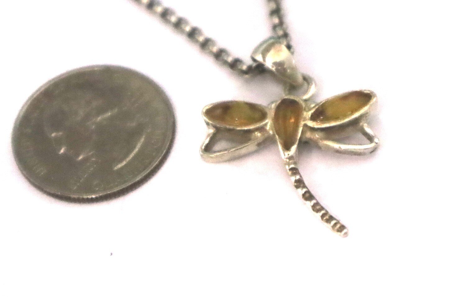 Lovely Natural Clear Amber solid .925 Sterling Silver Dragonfly Pendant 35mm – photo 4