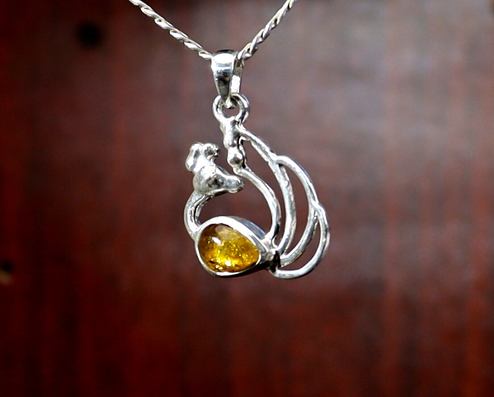 Exquisite Orange Green Amber .925 Sterling Silver Peacock Pendant 1.3inch – photo 5