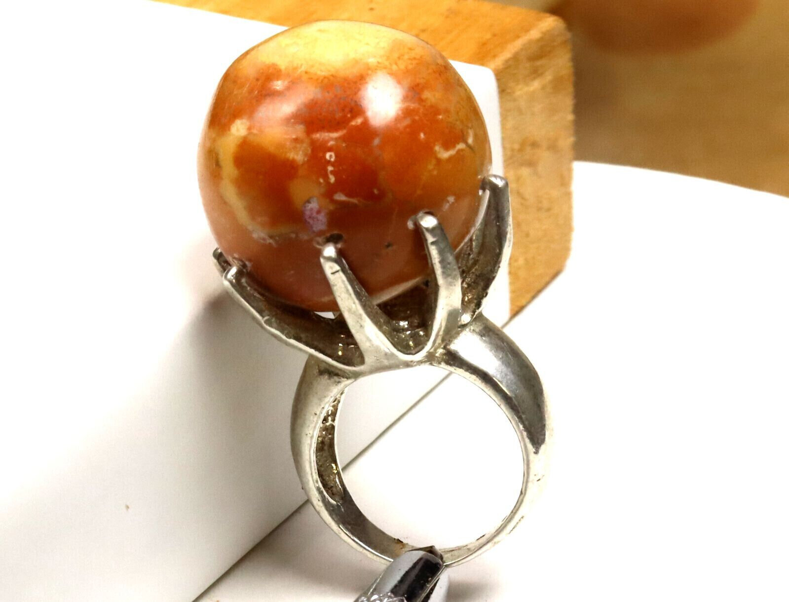 Natural Red Jasper Sphere Ball .925 Sterling Silver Ring #6.5 free Resizing – photo 5