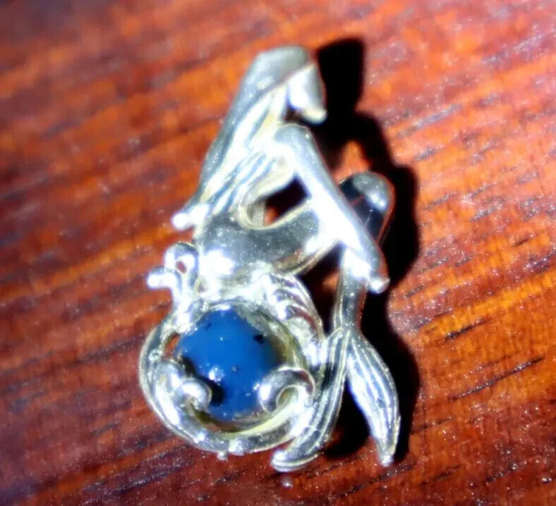 Natural Clear Volcanic Blue Amber .925 Sterling Silver Mermaid Nixe Pendant – photo 4