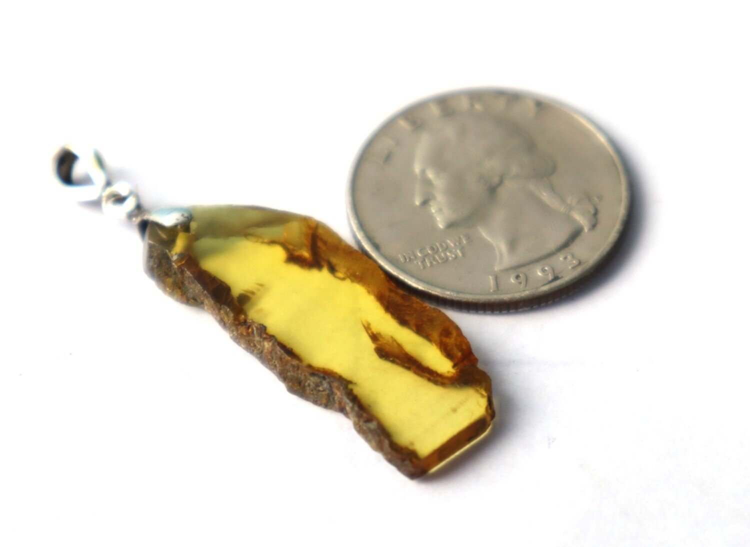 Natural Clear Light Green Amber .925 Sterling Silver Pendant 44mm – photo 5